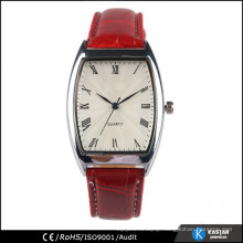 fresh red leather square wrist watch women